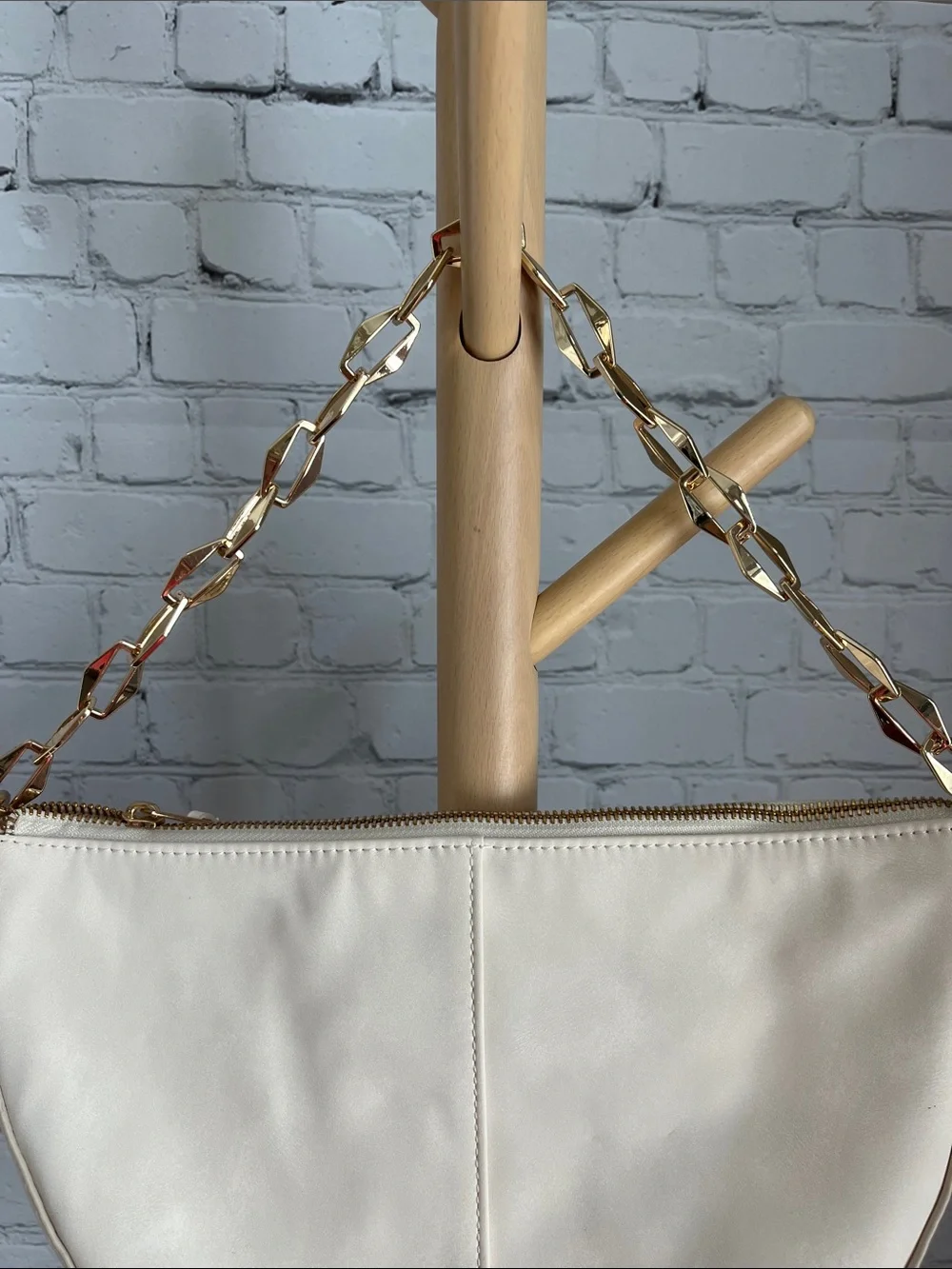 Universal Thread Cream Half-Moon Shoulder Bag with Gold Chain Handle